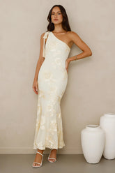 Glossy Girl One Shoulder Mesh Maxi Dress
